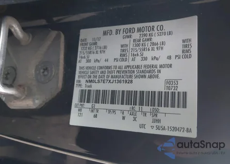 2018 Ford Transit Connect Xl из США, поврежденный, VIN NM0LS7E7XJ1361928